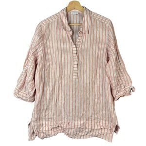 J. Jill Love Linen Striped Tunic Shirt Orange White 100% Linen Plus Size 1X